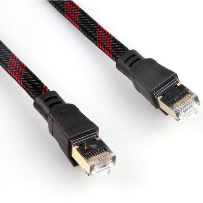 Nylon Ethernet Cat7 Patch Cord Flat Black Yellow Braided High Speed