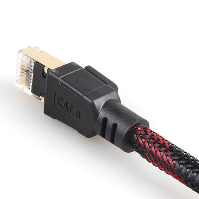 Outdoor Indoor Cat8 Patch Cable Nylon Braided Red Black 26AWG 40Gbps