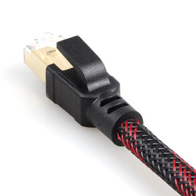 Outdoor Indoor Cat8 Patch Cable Nylon Braided Red Black 26AWG 40Gbps