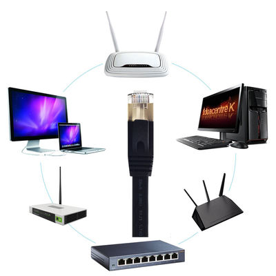 Black Cat7 Flat Network Cable , SFTP BC Pass Channel Test Flat Patch Cord