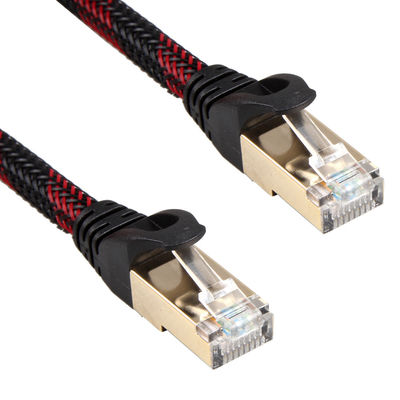 AWG 28 Red Black Braided Lan Cable , High Speed Stable Patch Cord Cat 7