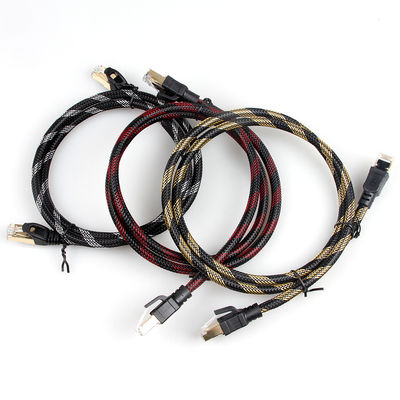 Braided Ethernet Patch Cable Cat 7 Nylon Black White Durable Weatherproof
