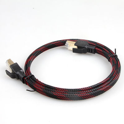 Cat8 Stable Nylon Braided Ethernet Cable Red Black Anti Interference