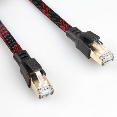 Cat8 Stable Nylon Braided Ethernet Cable Red Black Anti Interference