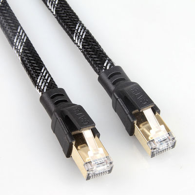 Heavy Duty Rj45 Cat8 Network Cable , Nylon Braided Patch Cord Cat 8