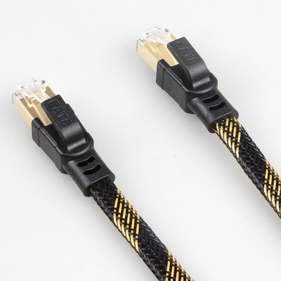 Stable RJ45 Cat8 Patch Cable Nylon Braided Black Yellow High Speed